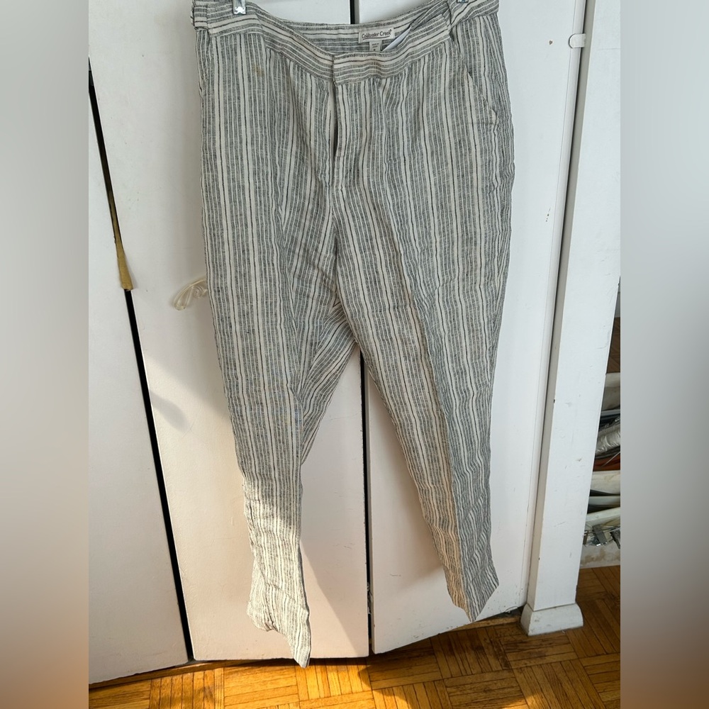 Coldwater Creek Striped Gray Linen Pants